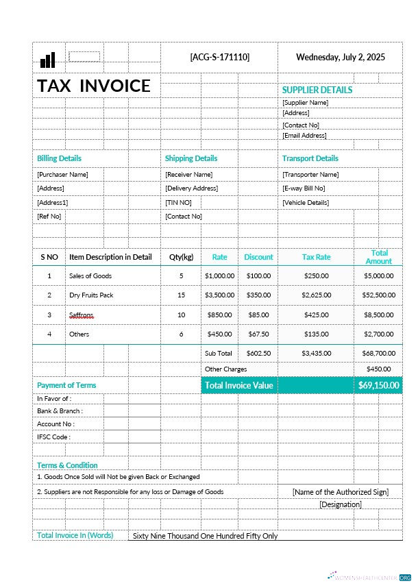 Download Printable Tax Invoice Template Photoshop template